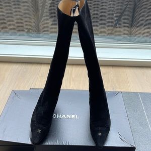Chanel Black suede boots. Practically new.european size 38.5
